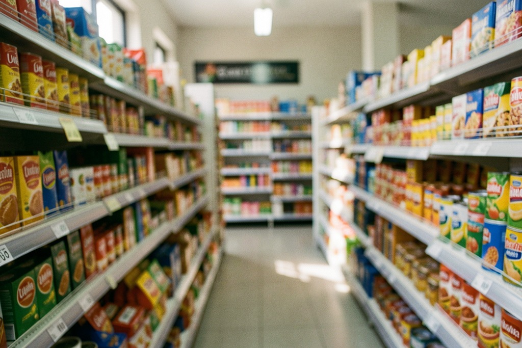 Grocery aisles in an Argentine neighborhood shop