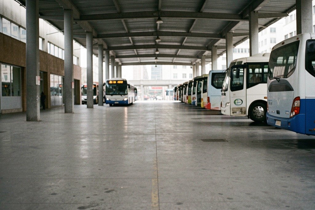 Quiet bus terminal in Buenos Aires during a transport stoppage