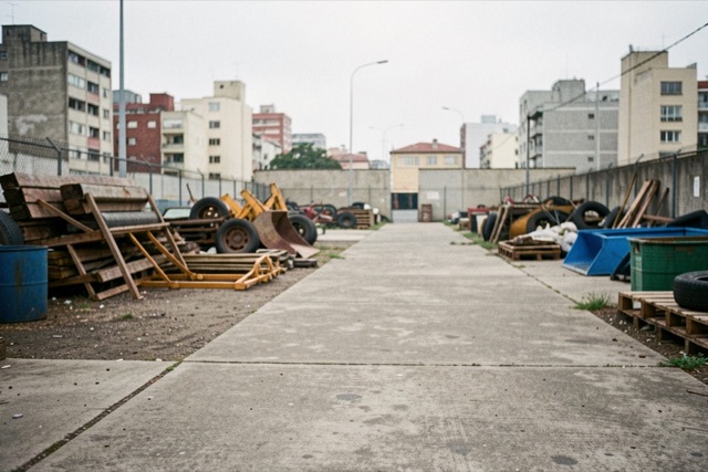 An empty public maintenance yard and unused equipment