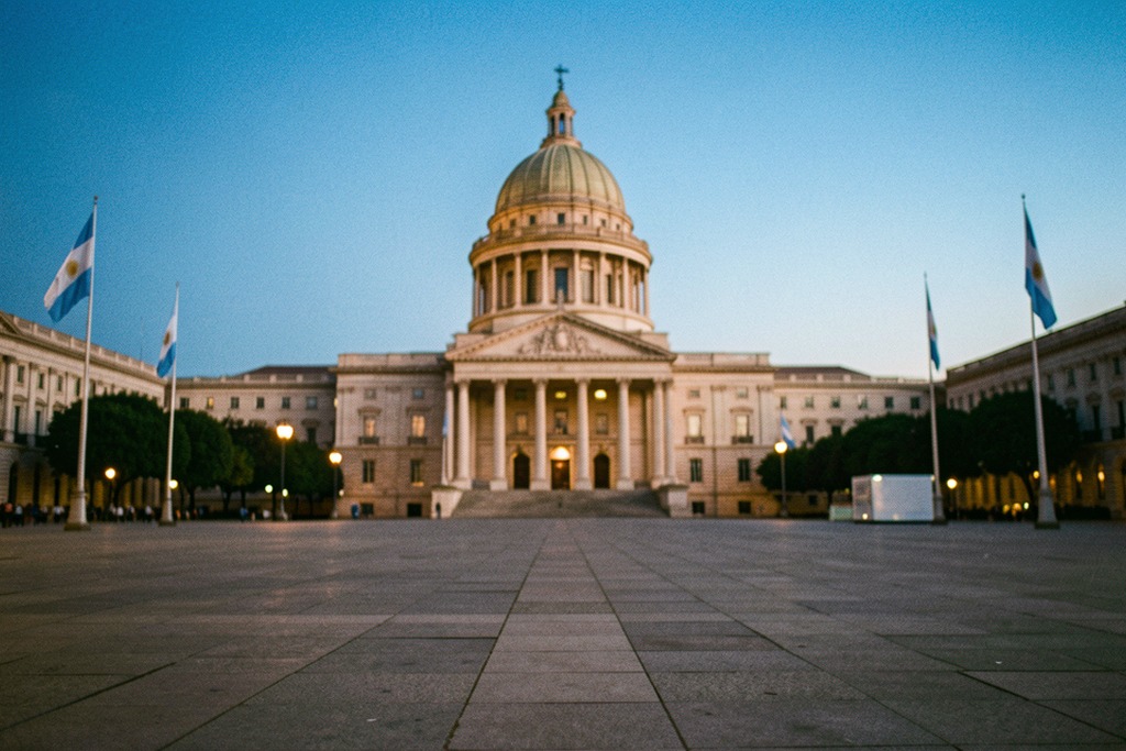 Congress dome over an almost empty evening plaza