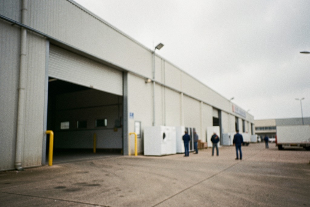 A closed loading bay at an anonymous appliance factory
