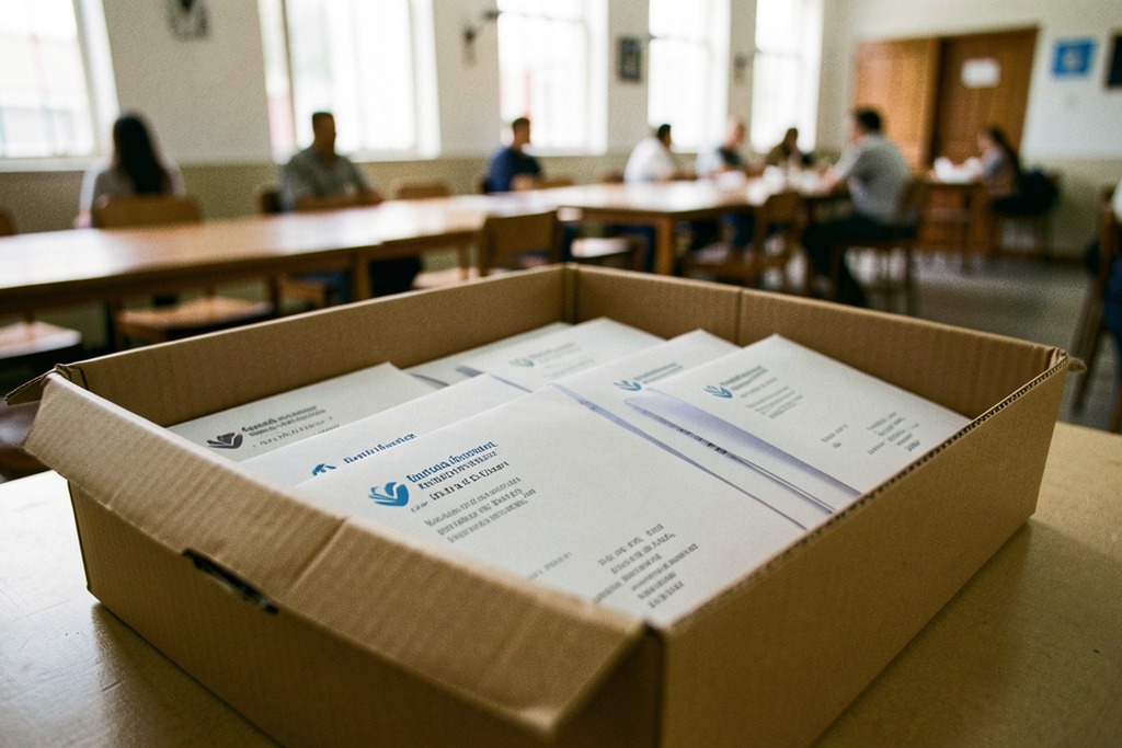 Blank voting envelopes in a civic hall