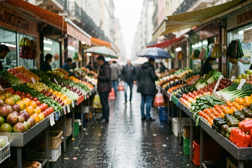 Produce stands at a Buenos Aires street market