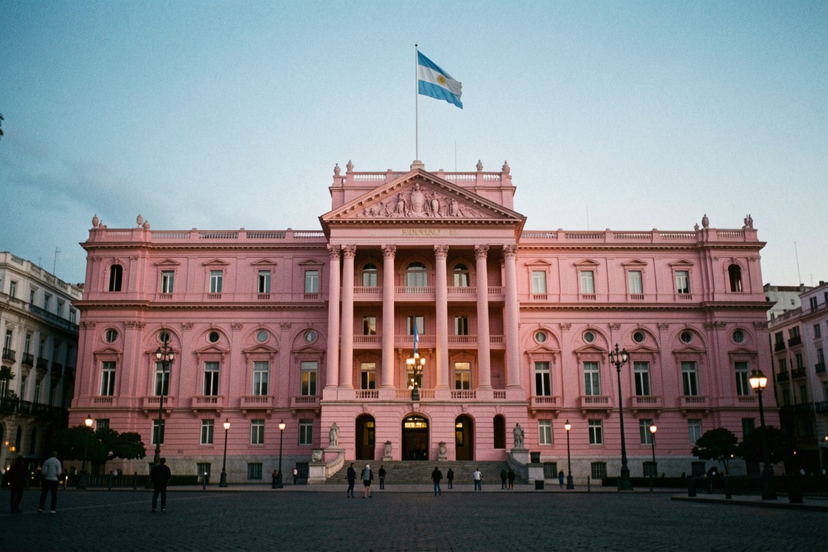 The Casa Rosada and Plaza de Mayo at dusk