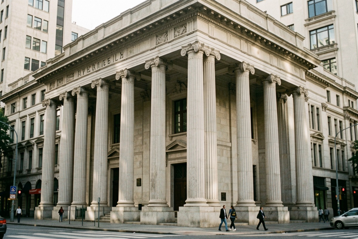 A neoclassical bank facade in the Buenos Aires financial district