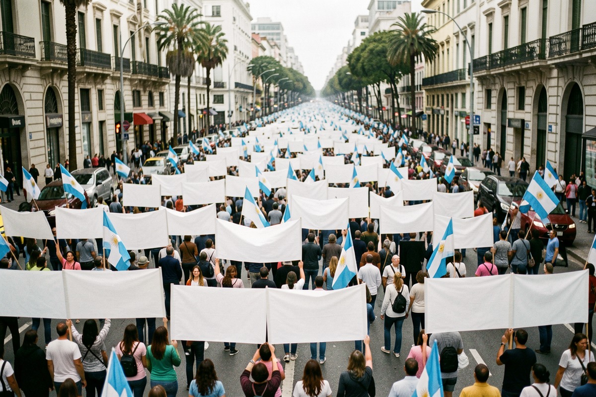 A large street march on a Buenos Aires avenue