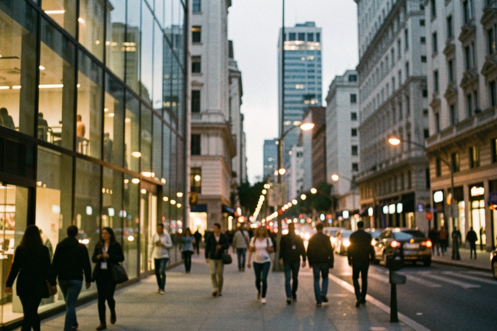 Financial district street in Buenos Aires at dusk